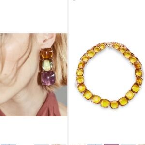 Zara SET Multicolor Resin Oversize Costume Cube Drop Earrings & Necklace NWOT